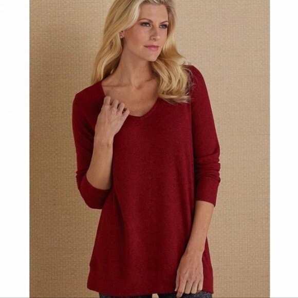 Soft Surroundings Cozy Cabin V-Neck Pullover Speckled Maroon Red Size XS - Picture 1 of 5